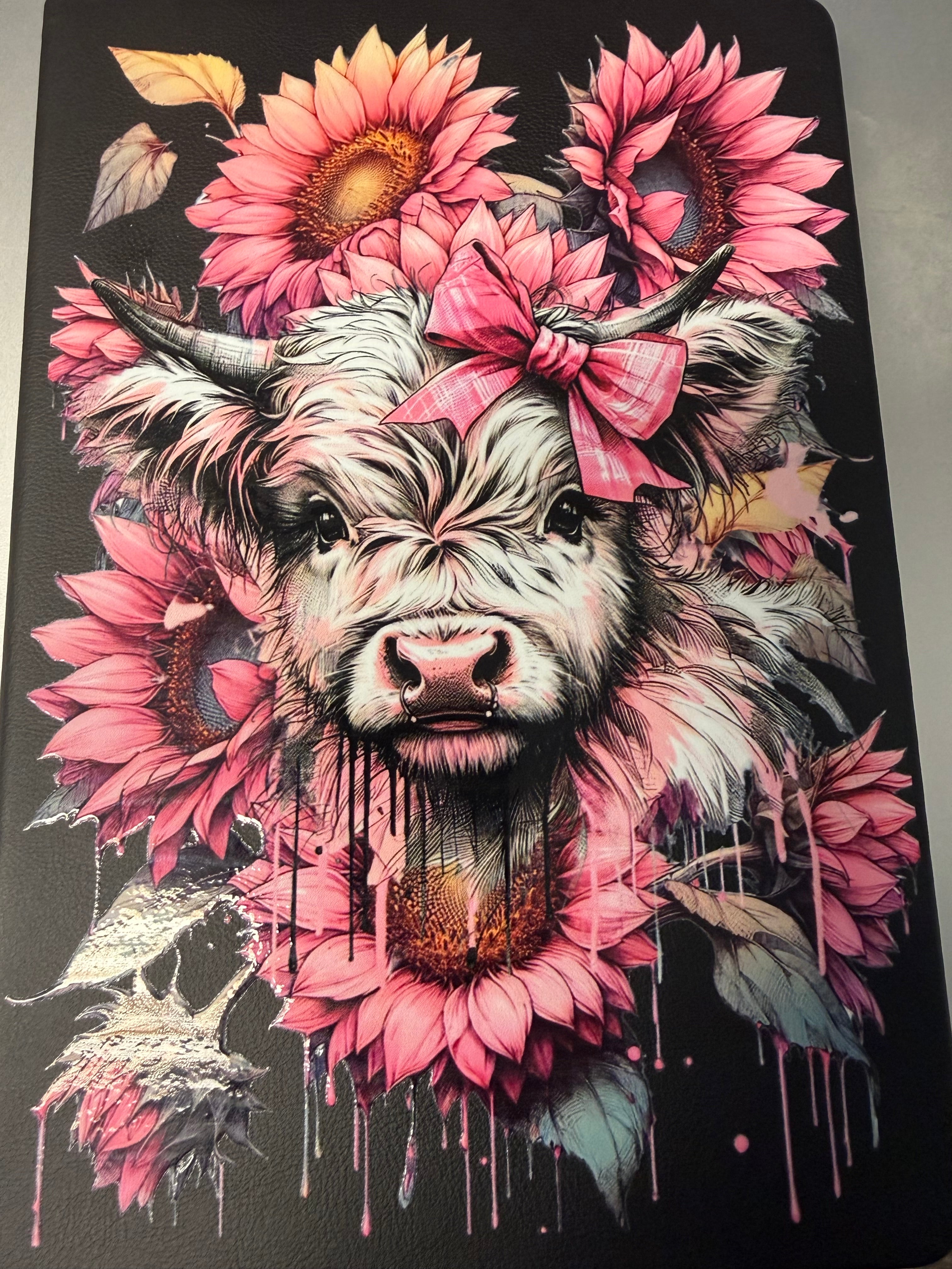 Pink Cow and Sunflower drip Journal