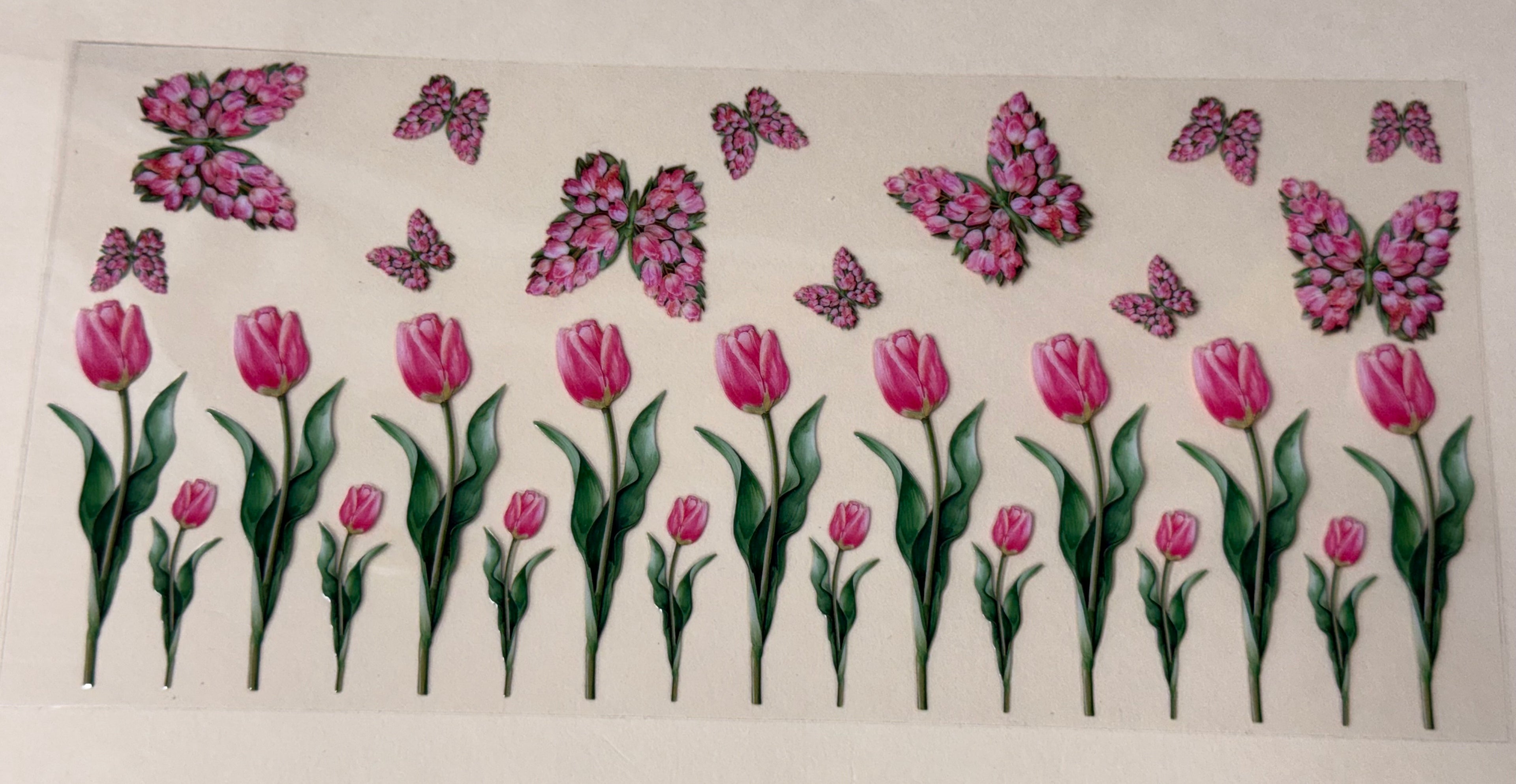 pink flowers and butterflys