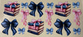 blue bow and pink bow with books