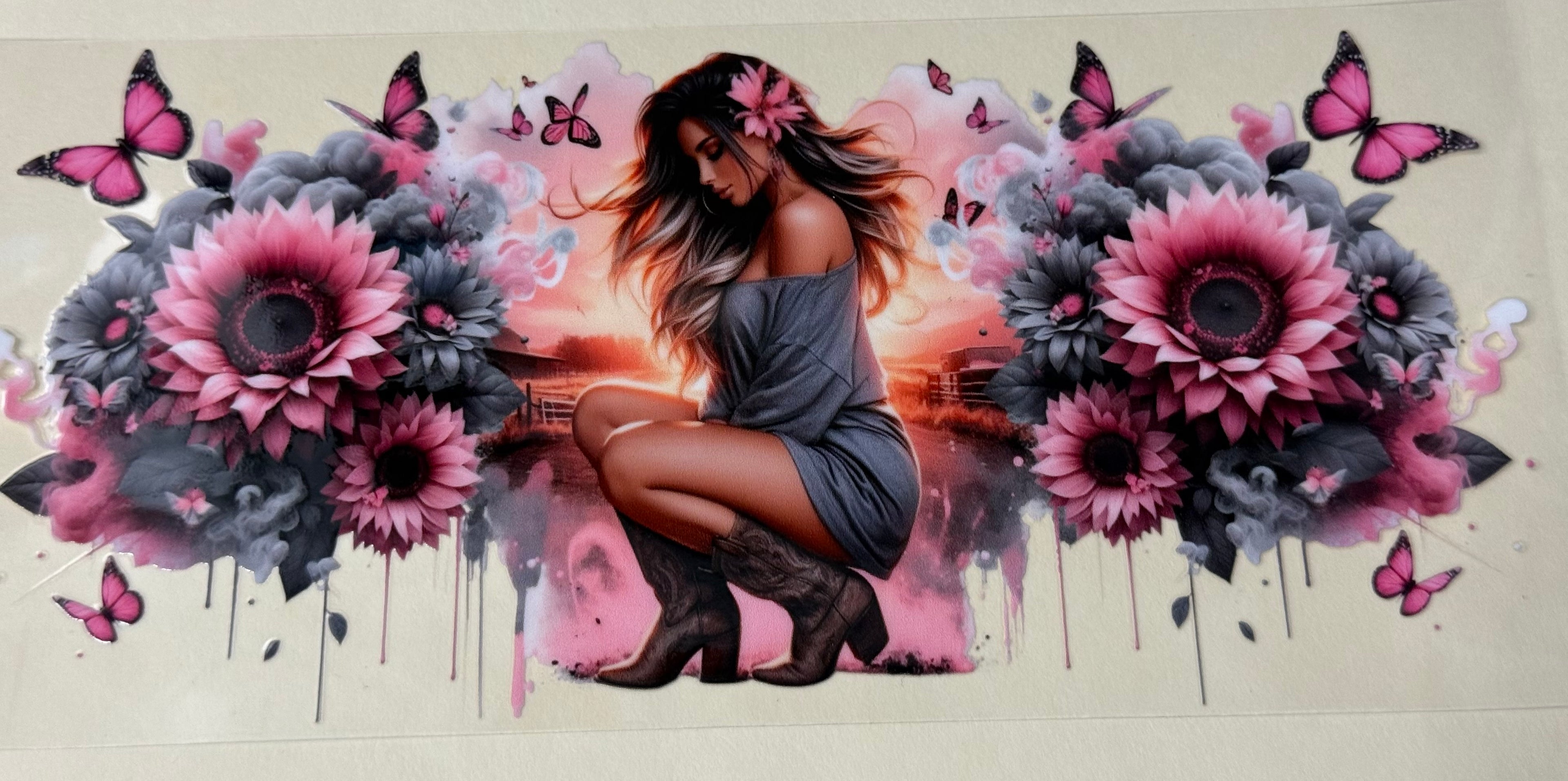pink flower and butterfly baddie
