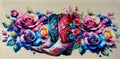 pink and blue  colorful roses  with boots
