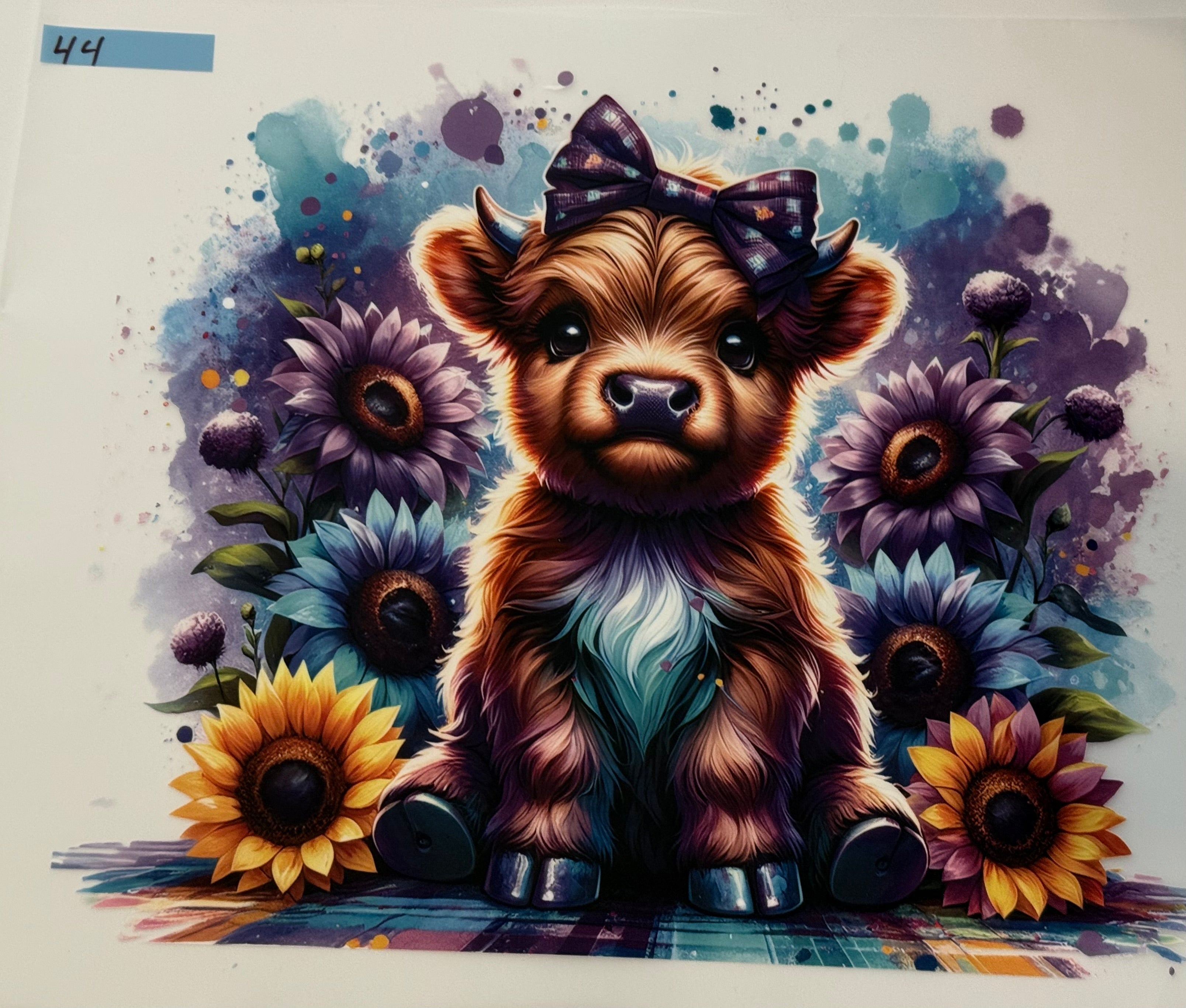 blue and purple cow
