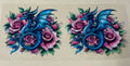 blue dragon pink roses