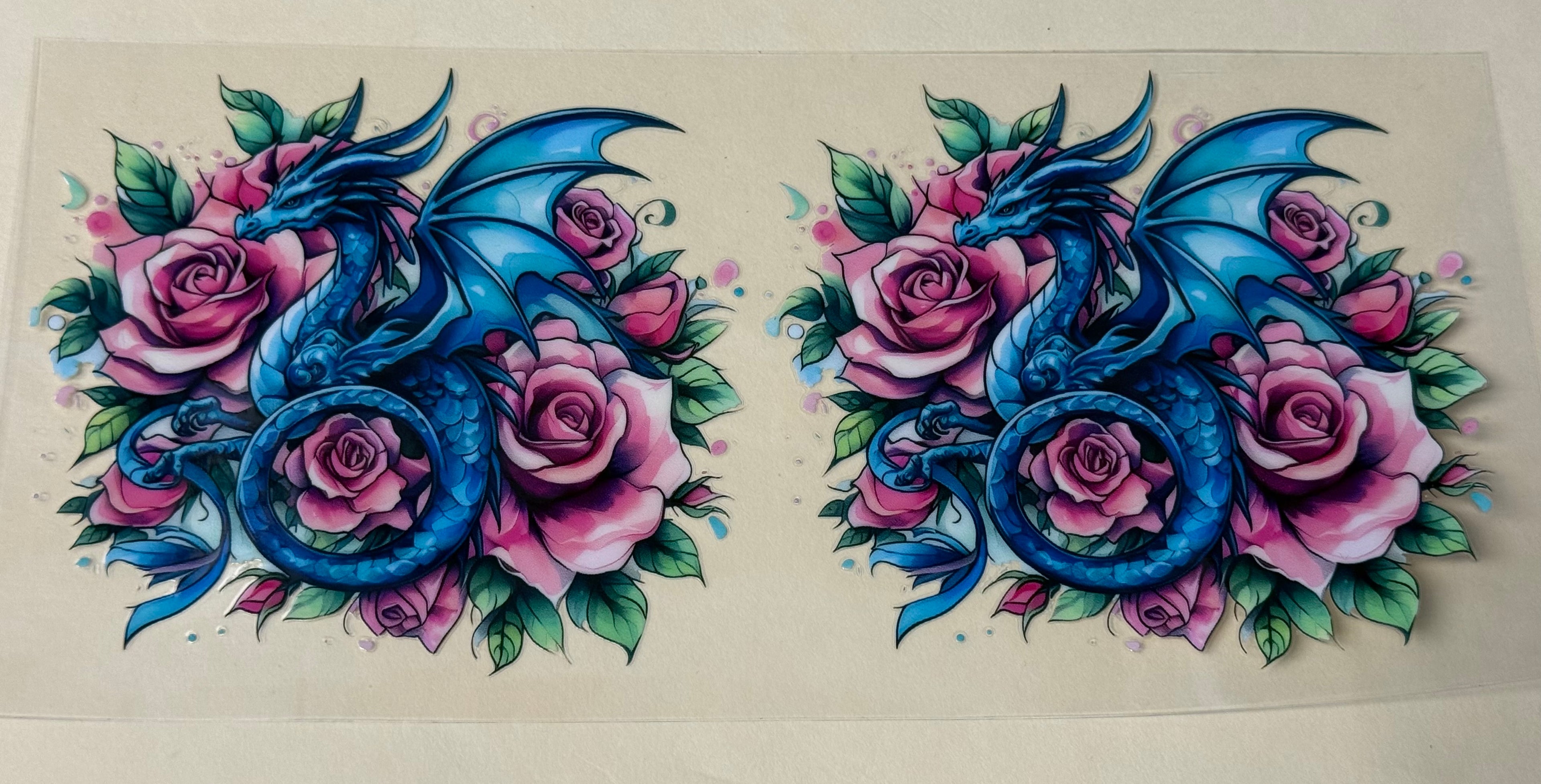 blue dragon pink roses