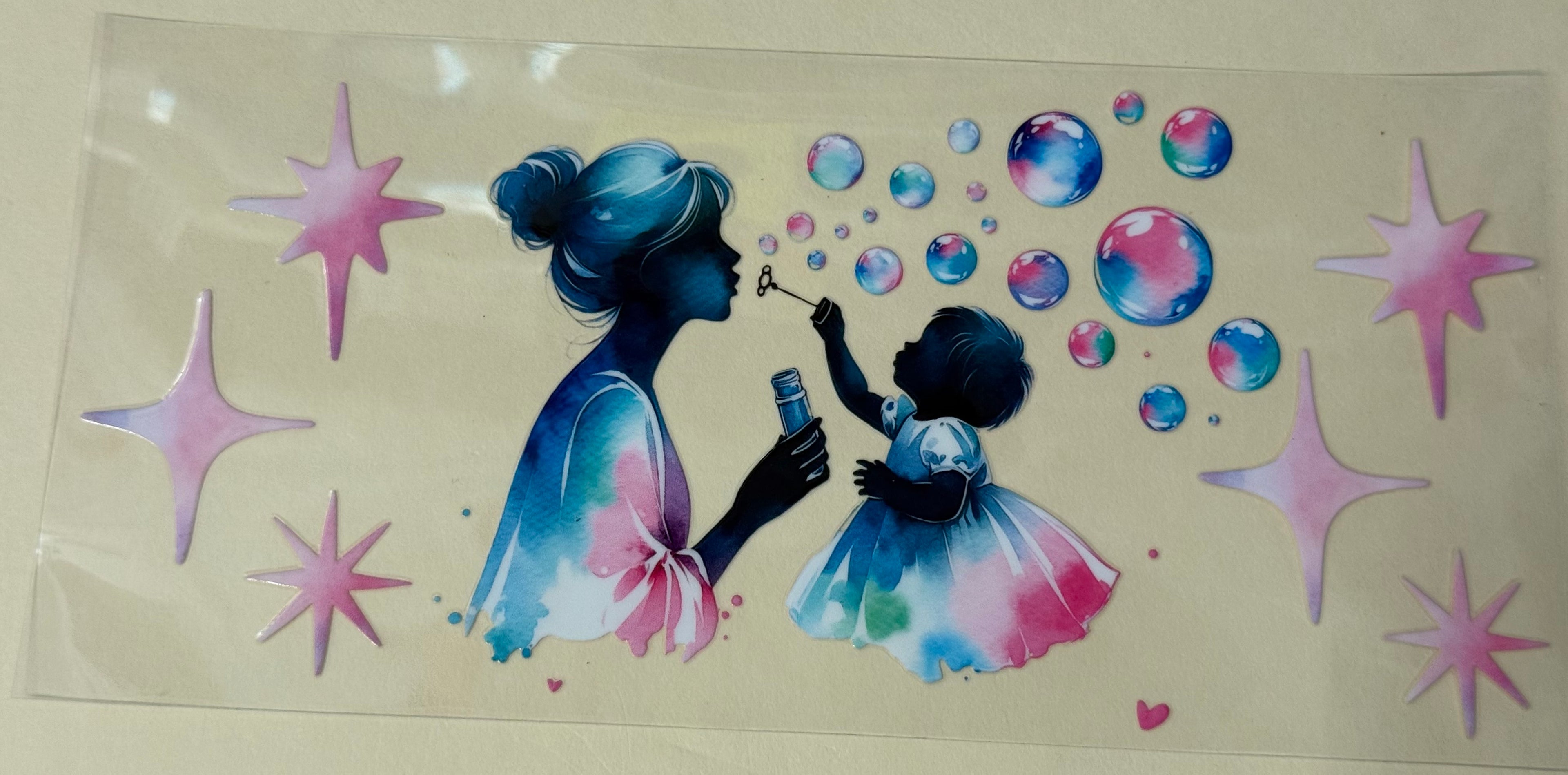 bubble with mom and daughter