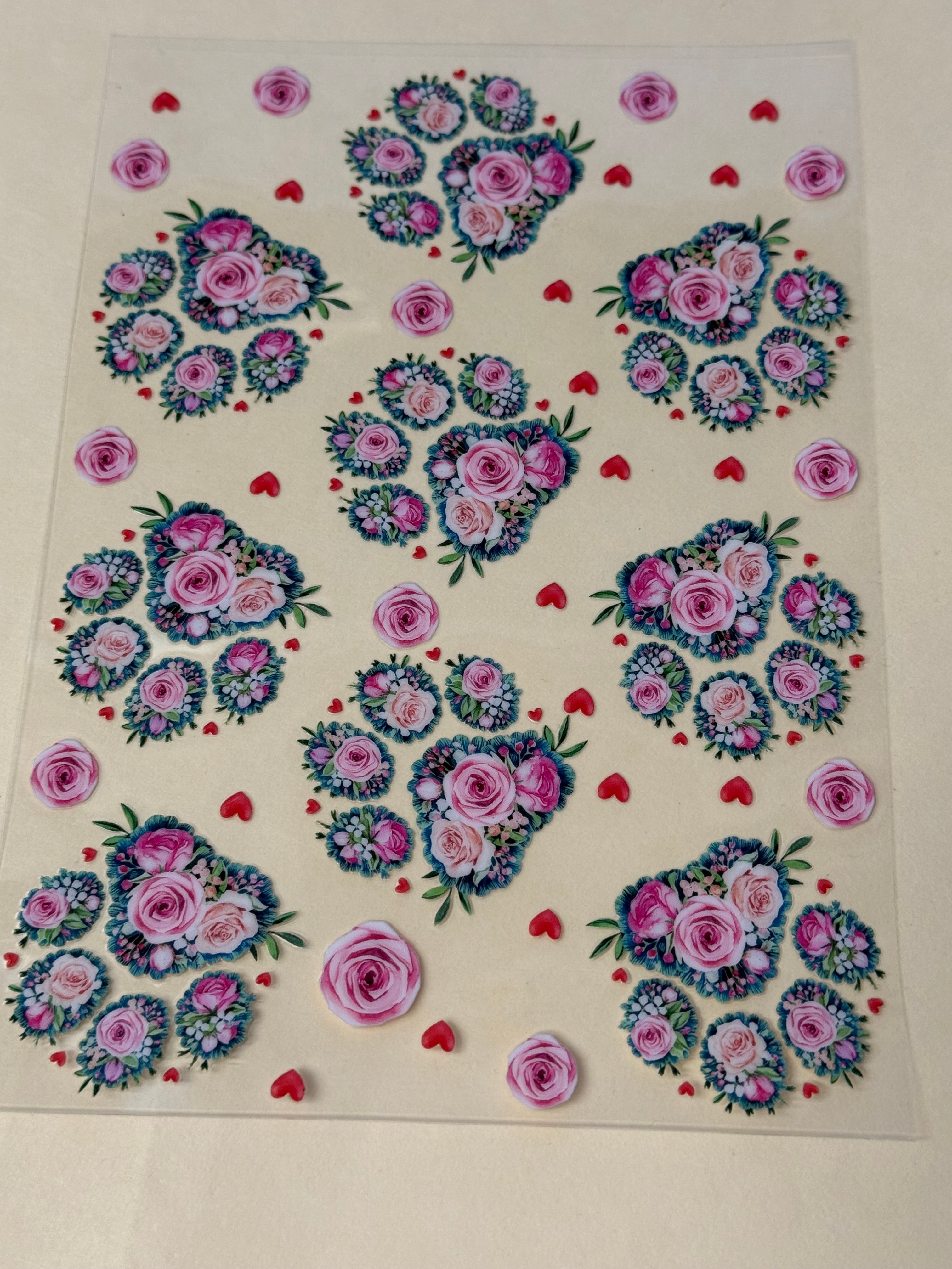 teal flower paw print