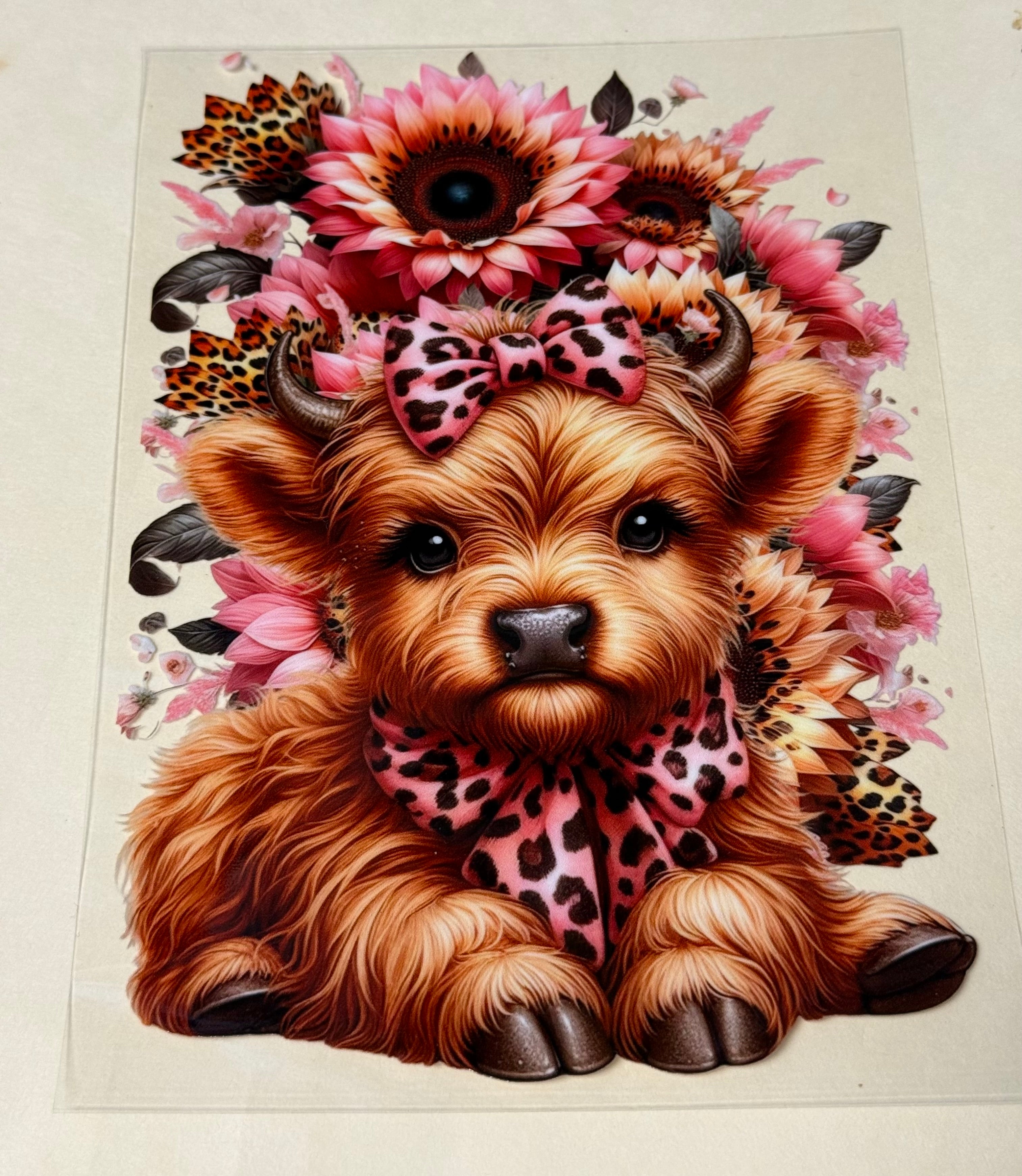 Cow pink bow with sunflower