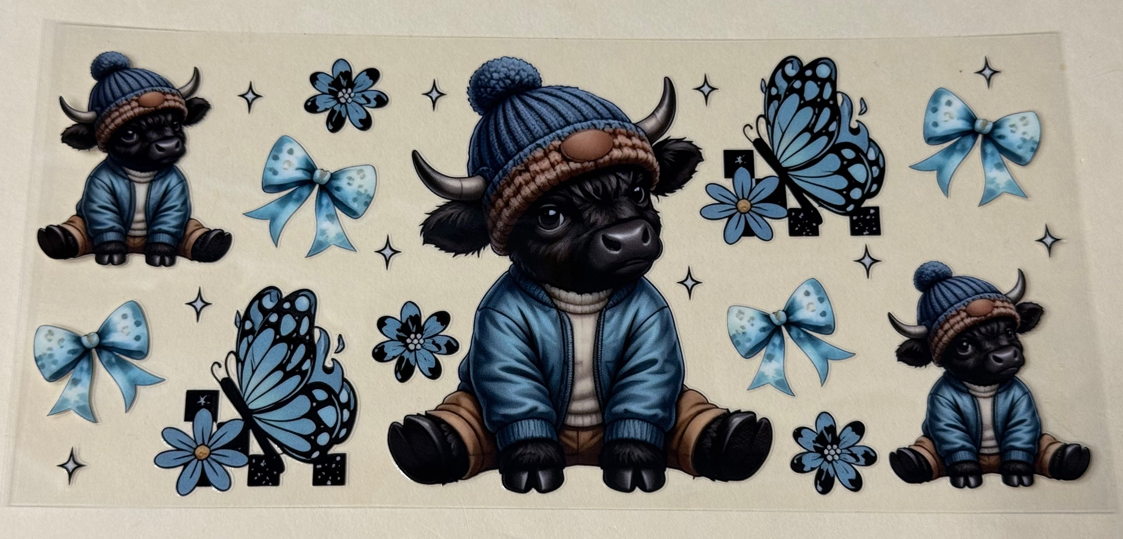 cow blue  with butterflys