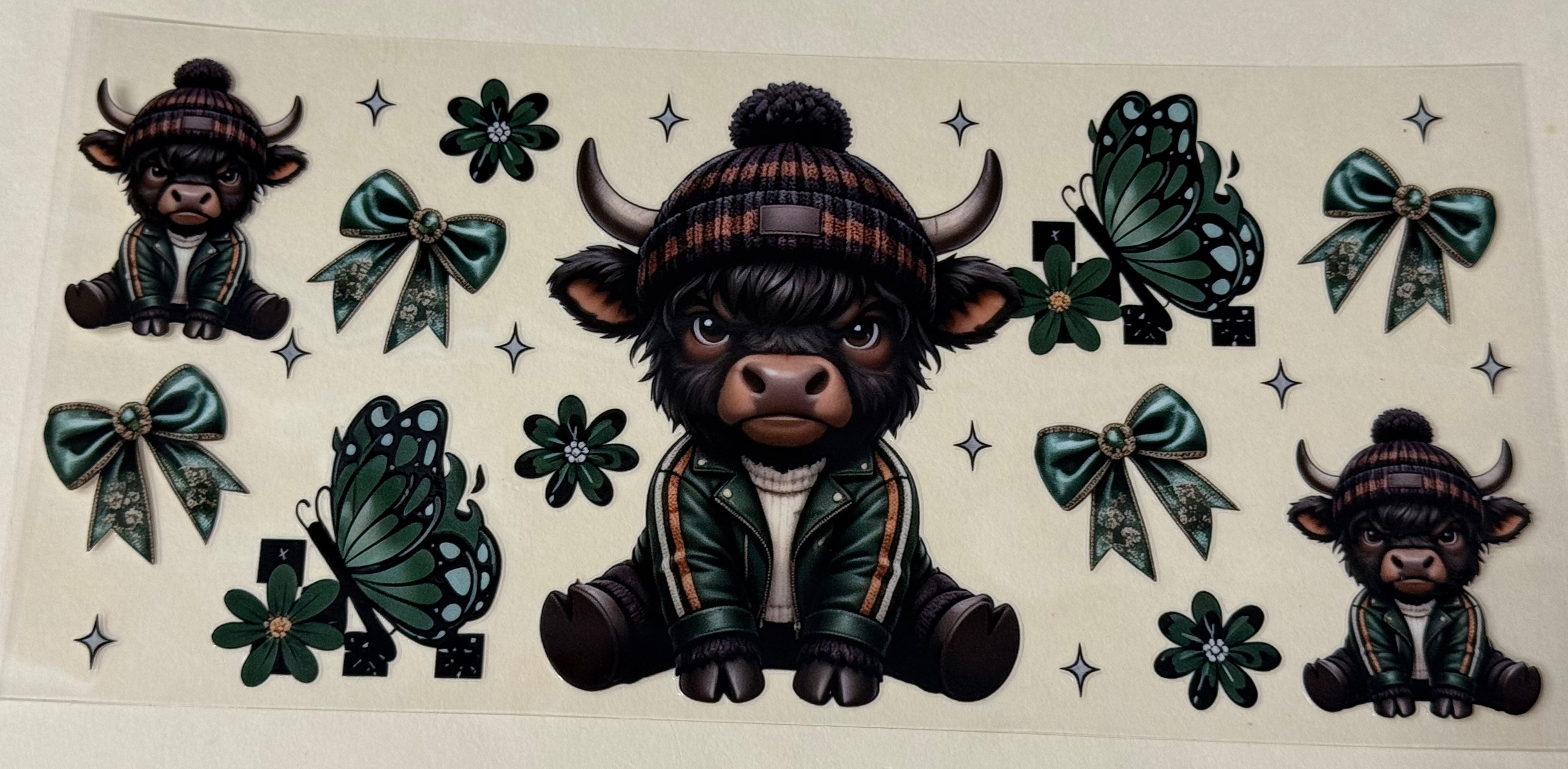 cow green  with butterflys