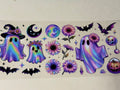 halloween ghosts with moon and pumpkins