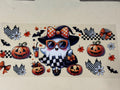checkered ghost with pumpkins