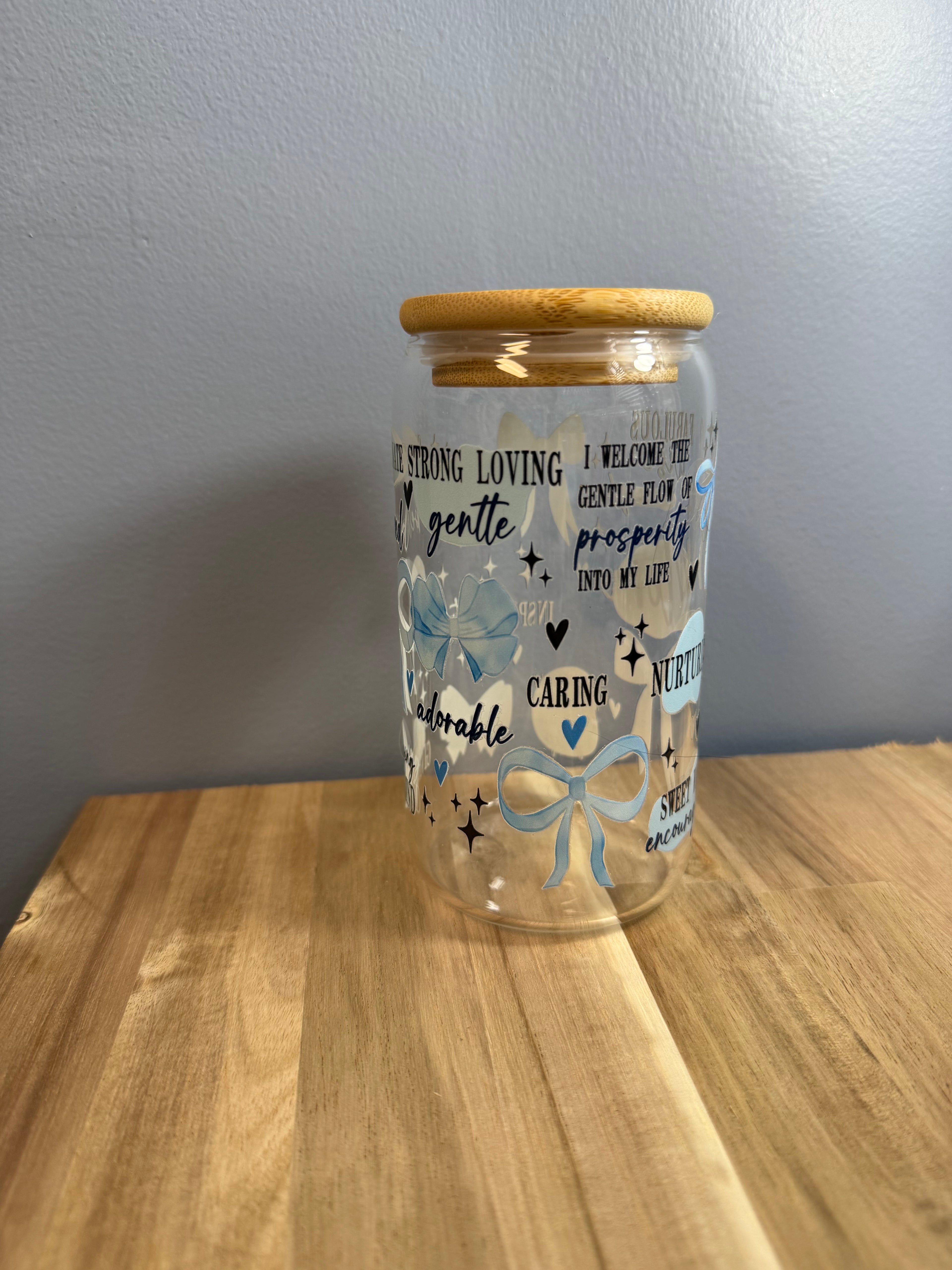 Blue mother Affirmations  Glass 16 oz