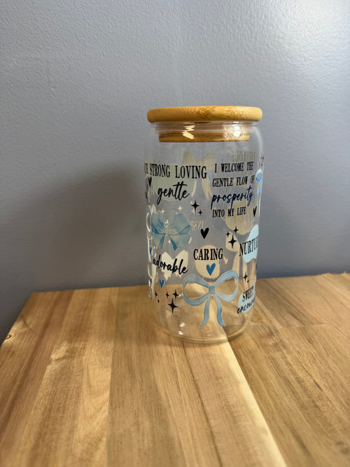 Blue mother Affirmations  Glass 16 oz